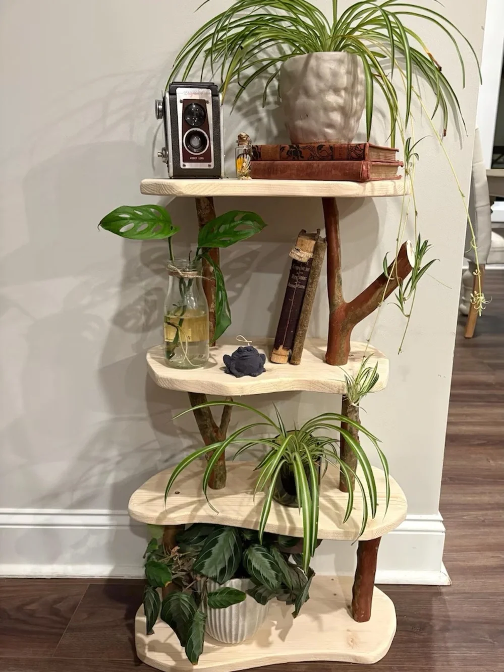 ✨🪾Handmade plant fairy decor shelf — Rustic Wood Wall Shelf - raw Natural wood